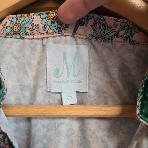 Shop The Mint Abigail Tunic Babydoll Dress Small Floral Boho Prairie Velvet Trim - Picture 5 of 5